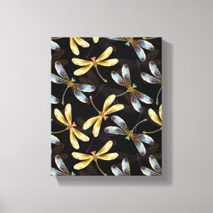 Seamless Pattern with Golden Dragonflies Canvas Print