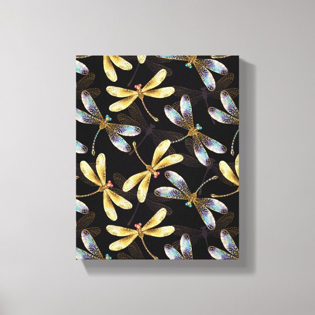 Seamless Pattern with Golden Dragonflies Canvas Print (Front)