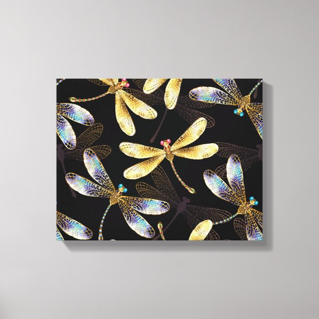 Seamless Pattern with Golden Dragonflies Canvas Print (Front)