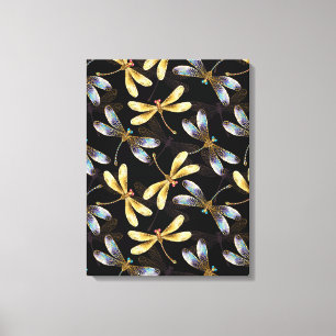 Seamless Pattern with Golden Dragonflies Canvas Print