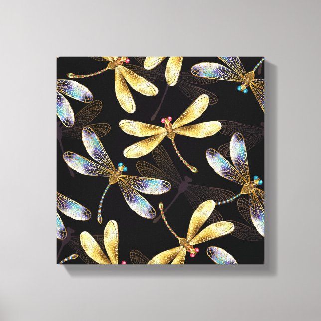 Seamless Pattern with Golden Dragonflies Canvas Print (Front)