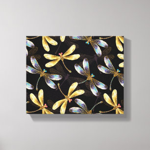 Seamless Pattern with Golden Dragonflies Canvas Print
