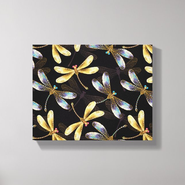 Seamless Pattern with Golden Dragonflies Canvas Print (Front)