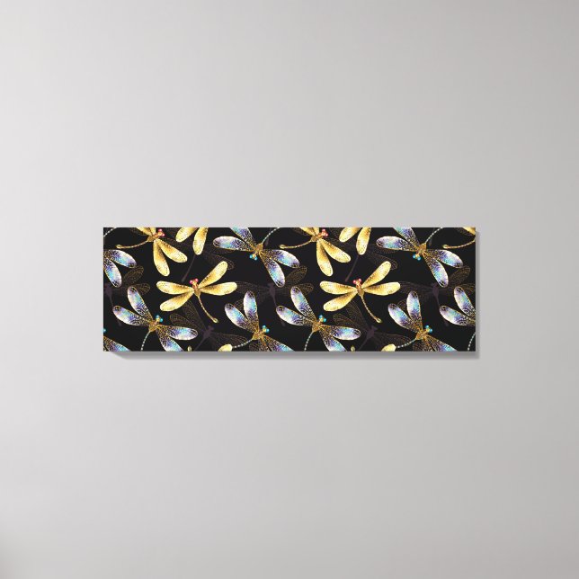Seamless Pattern with Golden Dragonflies Canvas Print (Front)