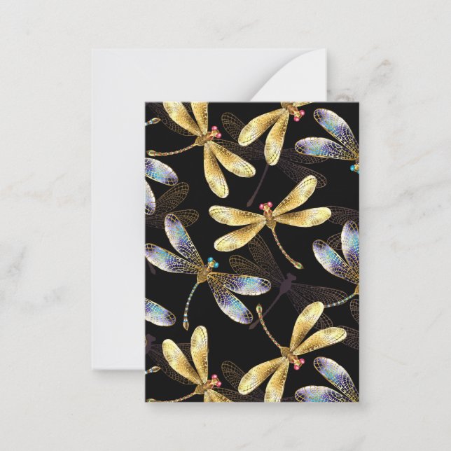 Seamless Pattern with Golden Dragonflies Card (Front)