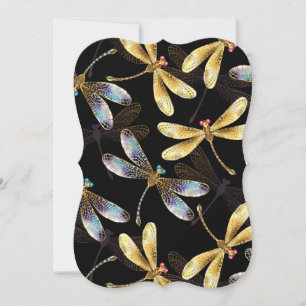 Seamless Pattern with Golden Dragonflies Card