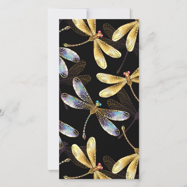 Seamless Pattern with Golden Dragonflies Card (Front)