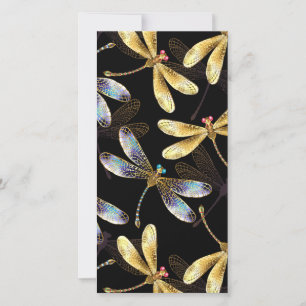 Seamless Pattern with Golden Dragonflies Card