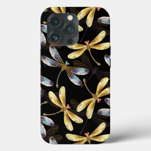 Seamless Pattern with Golden Dragonflies iPhone 13 Pro Case