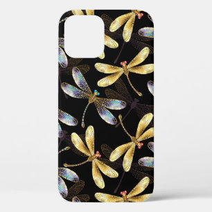 Seamless Pattern with Golden Dragonflies iPhone 12 Pro Case