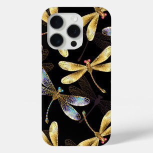 Seamless Pattern with Golden Dragonflies iPhone 15 Pro Case