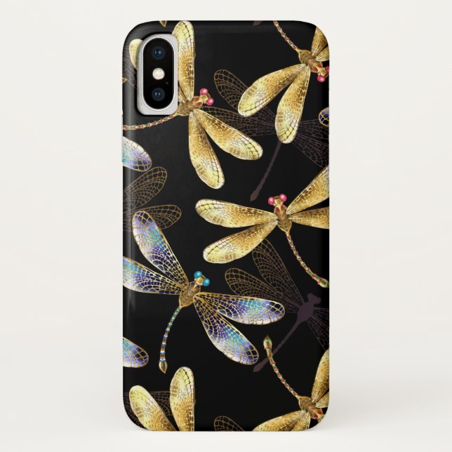 Seamless Pattern with Golden Dragonflies Case-Mate iPhone Case (Back)
