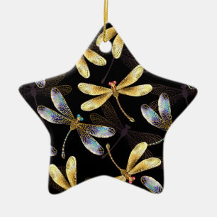 Seamless Pattern with Golden Dragonflies Ceramic Tree Decoration