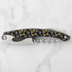 Seamless Pattern with Golden Dragonflies Corkscrew