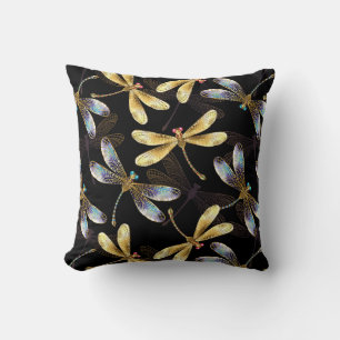 Seamless Pattern with Golden Dragonflies Cushion