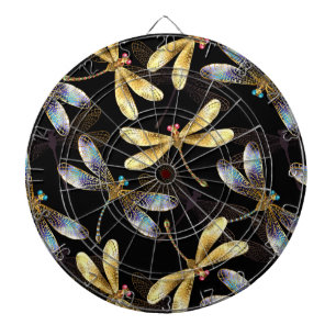 Seamless Pattern with Golden Dragonflies Dartboard
