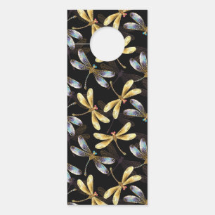 Seamless Pattern with Golden Dragonflies Door Hanger