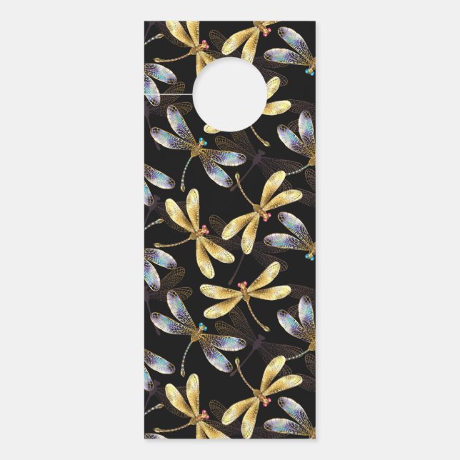 Seamless Pattern with Golden Dragonflies Door Hanger (Front)