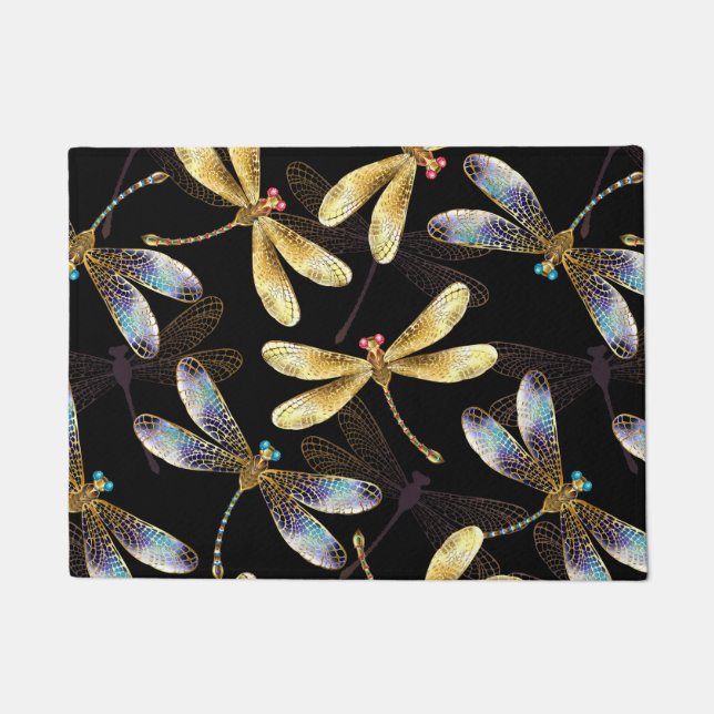 Seamless Pattern with Golden Dragonflies Doormat (Front)