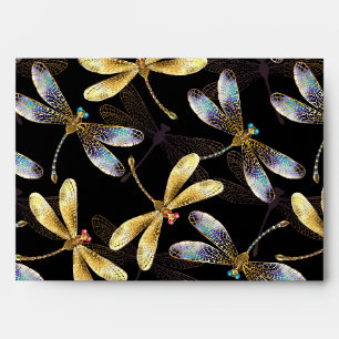 Seamless Pattern with Golden Dragonflies Envelope