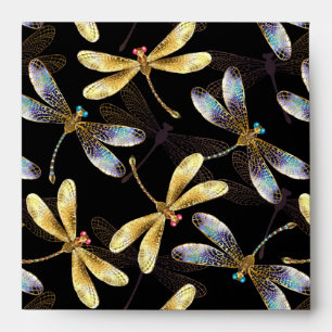 Seamless Pattern with Golden Dragonflies Envelope