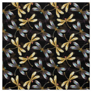 Seamless Pattern with Golden Dragonflies Fabric