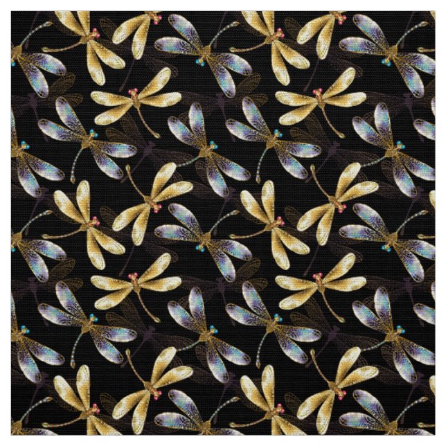 Seamless Pattern with Golden Dragonflies Fabric (Swatch)