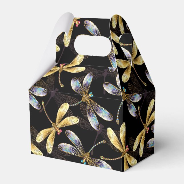 Seamless Pattern with Golden Dragonflies Favour Box (Front Side)