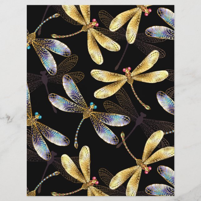 Seamless Pattern with Golden Dragonflies Flyer (Front)