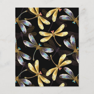 Seamless Pattern with Golden Dragonflies Flyer