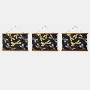 Seamless Pattern with Golden Dragonflies Hanging Tapestry