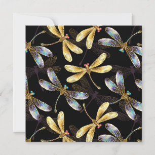 Seamless Pattern with Golden Dragonflies Holiday Card