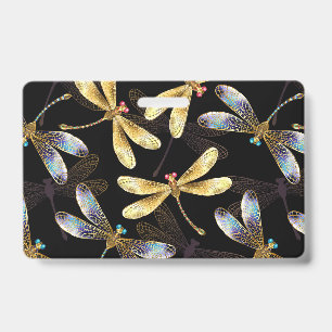 Seamless Pattern with Golden Dragonflies ID Badge