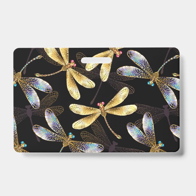 Seamless Pattern with Golden Dragonflies ID Badge (Front)