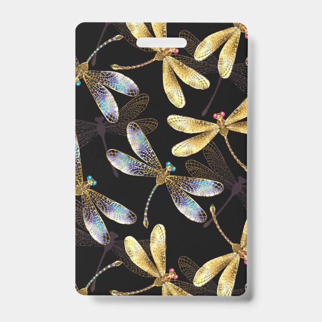 Seamless Pattern with Golden Dragonflies ID Badge (Front)