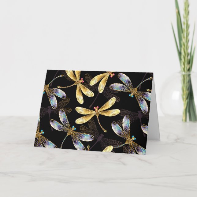 Seamless Pattern with Golden Dragonflies Invitation (Front)