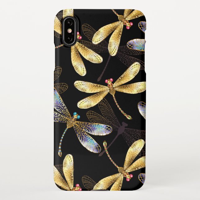 Seamless Pattern with Golden Dragonflies iPhone Case (Back)