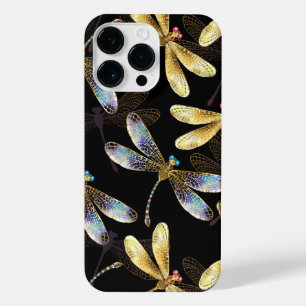 Seamless Pattern with Golden Dragonflies iPhone 14 Pro Max Case