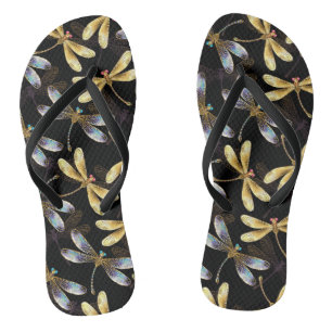 Seamless Pattern with Golden Dragonflies Jandals