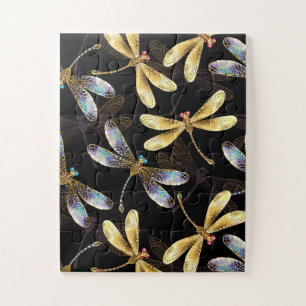 Seamless Pattern with Golden Dragonflies Jigsaw Puzzle