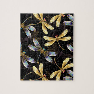 Seamless Pattern with Golden Dragonflies Jigsaw Puzzle
