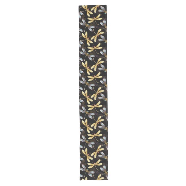 Seamless Pattern with Golden Dragonflies Long Table Runner (Front)