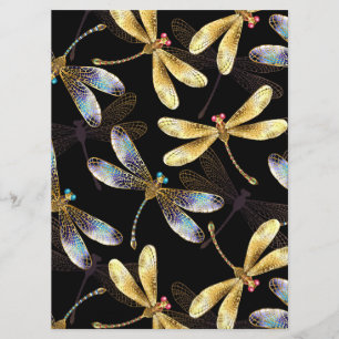 Seamless Pattern with Golden Dragonflies Menu