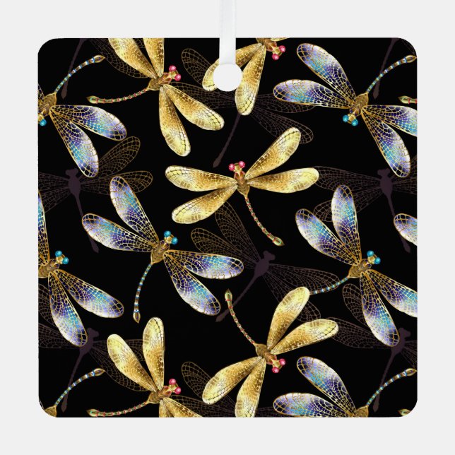 Seamless Pattern with Golden Dragonflies Metal Tree Decoration (Front)