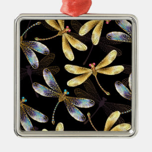 Seamless Pattern with Golden Dragonflies Metal Tree Decoration