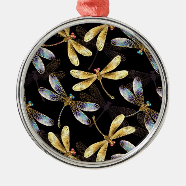 Seamless Pattern with Golden Dragonflies Metal Tree Decoration (Front)