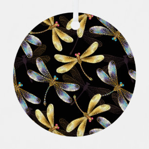 Seamless Pattern with Golden Dragonflies Metal Tree Decoration