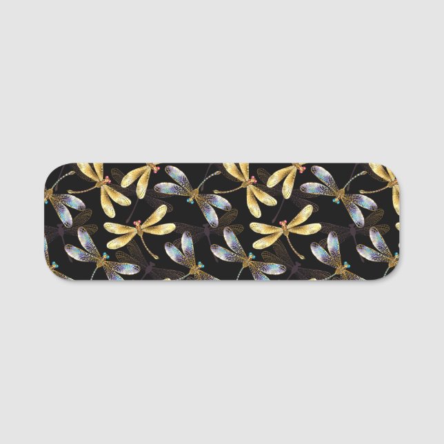 Seamless Pattern with Golden Dragonflies Name Tag (Front)
