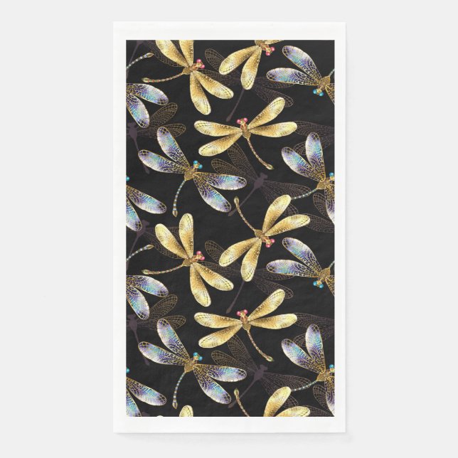Seamless Pattern with Golden Dragonflies Napkin (Front)