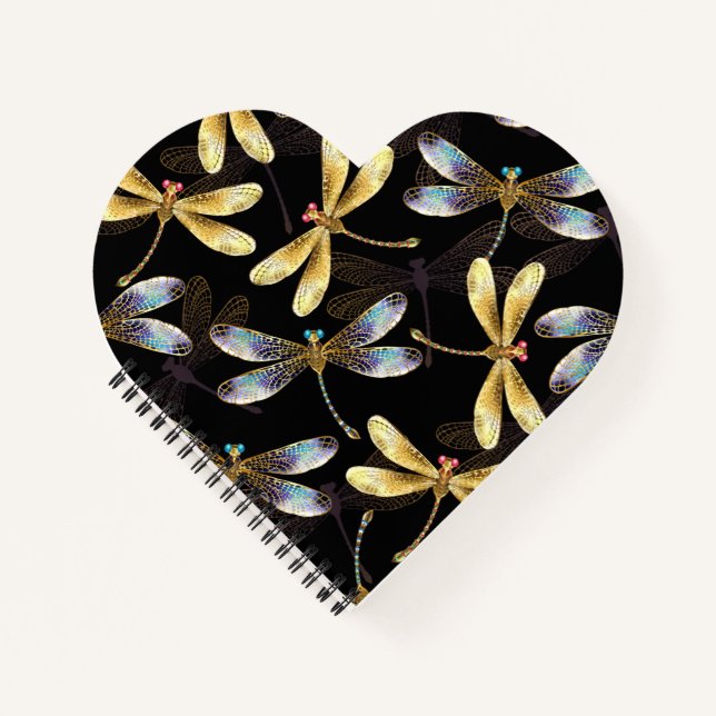 Seamless Pattern with Golden Dragonflies Notebook (Front)